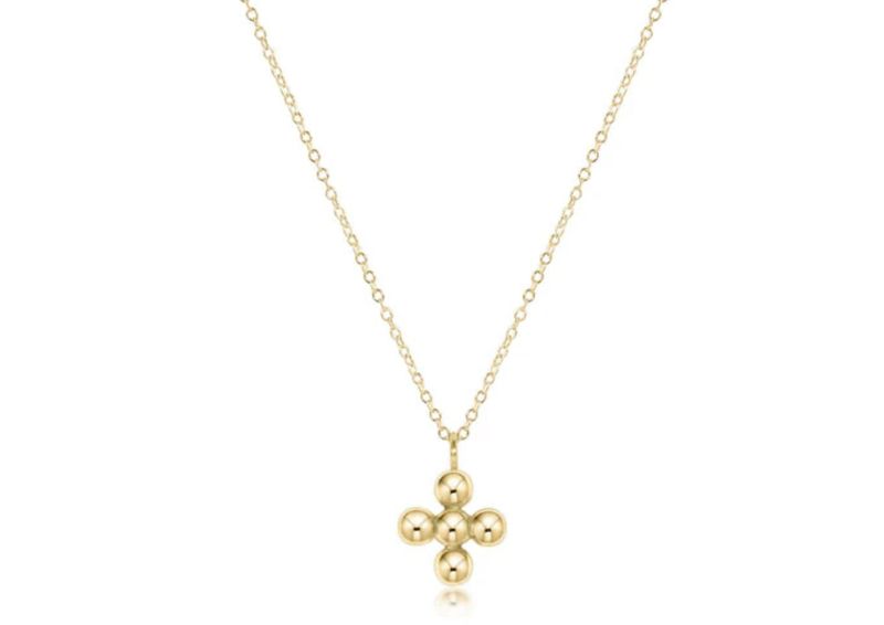 16&quot; Classic Beaded Signature Cross Gold Charm 4mm Bead Gold Necklace