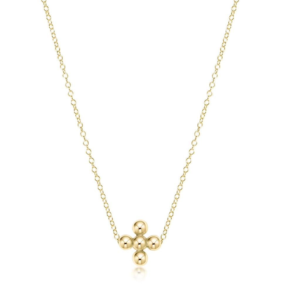 16&quot; Gold Necklace Classic Beaded Signature Cross Gold 4mm Bead Gold