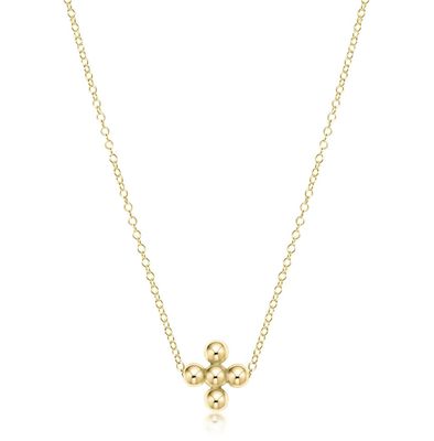 16&quot; Gold Necklace Classic Beaded Signature Cross Gold 4mm Bead Gold