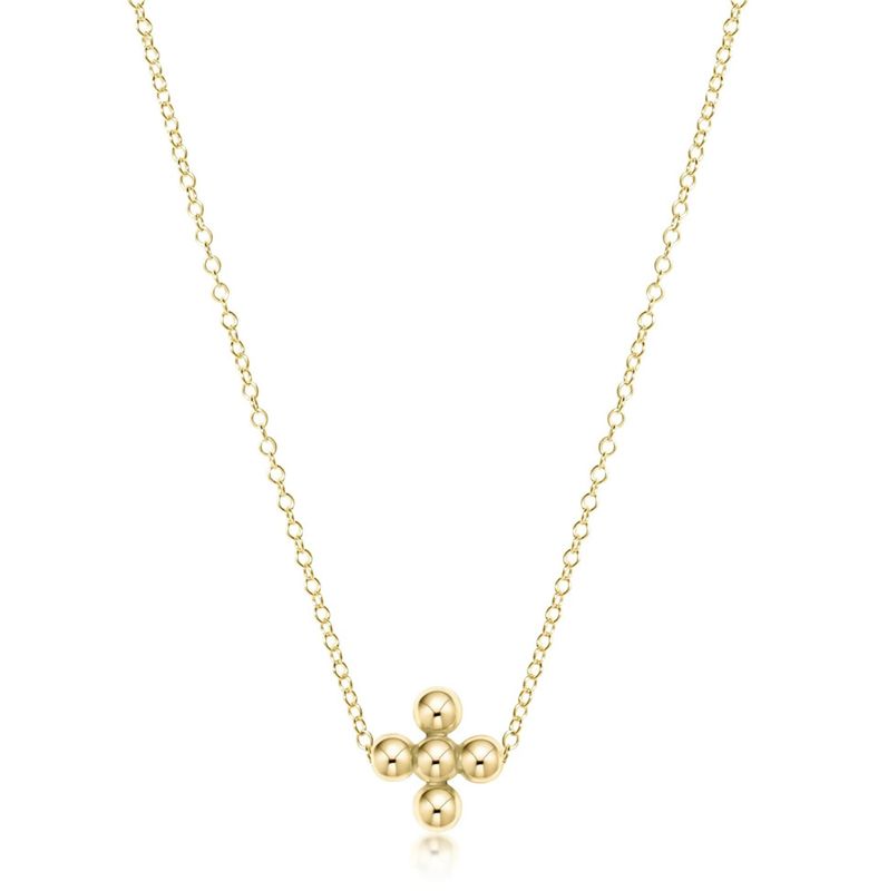 16&quot; Gold Necklace Classic Beaded Signature Cross Gold 4mm Bead Gold