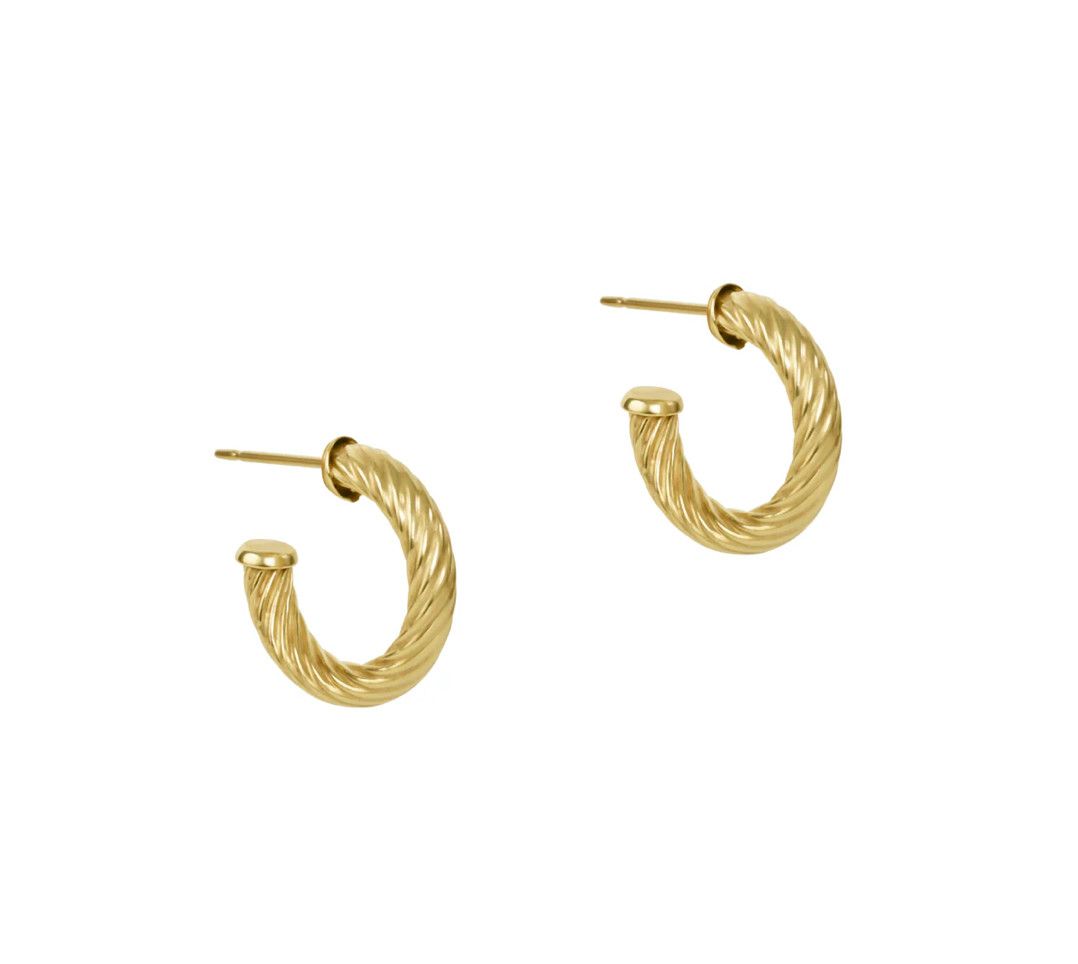 Round Gold 0.5&quot; Post Hoop 4mm Textured Twist