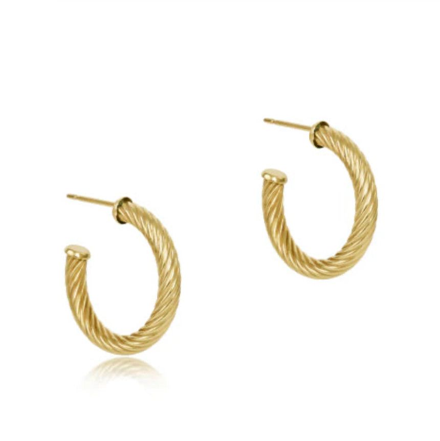 Round Gold 1.25&quot; Post Hoop 4mm Textured Twist