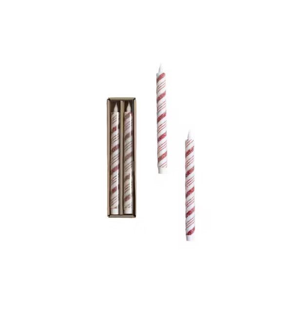 Set of 2 LED Candycane Taper Candles with Timer