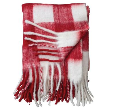Woven Red Check Fringe Blanket