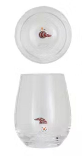 Christmas Wine Glass with Inside Figure, Color: Stripe Hat Snowman