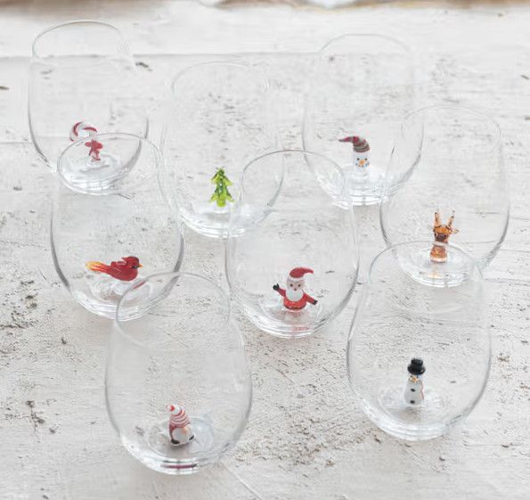 Christmas Wine Glass with Inside Figure