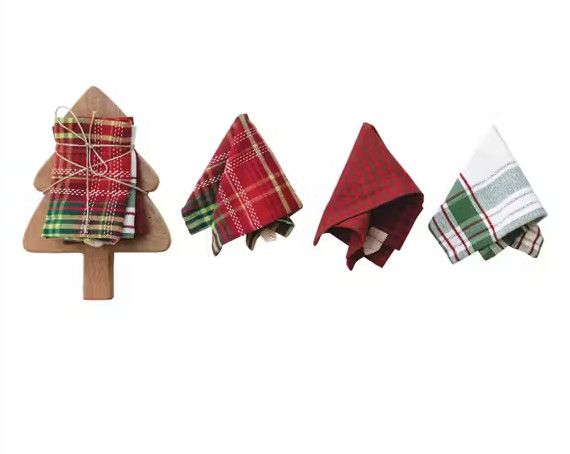 Mango Cutting Board with Christmas Dishcloth