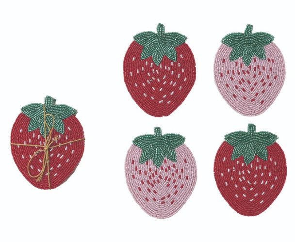 Beaded Strawberry Coaster Set