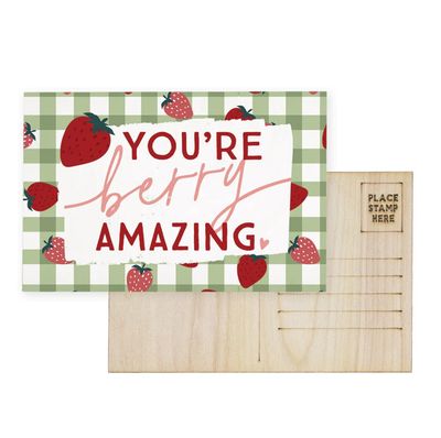 Strawberry Amazing Wood Postcard