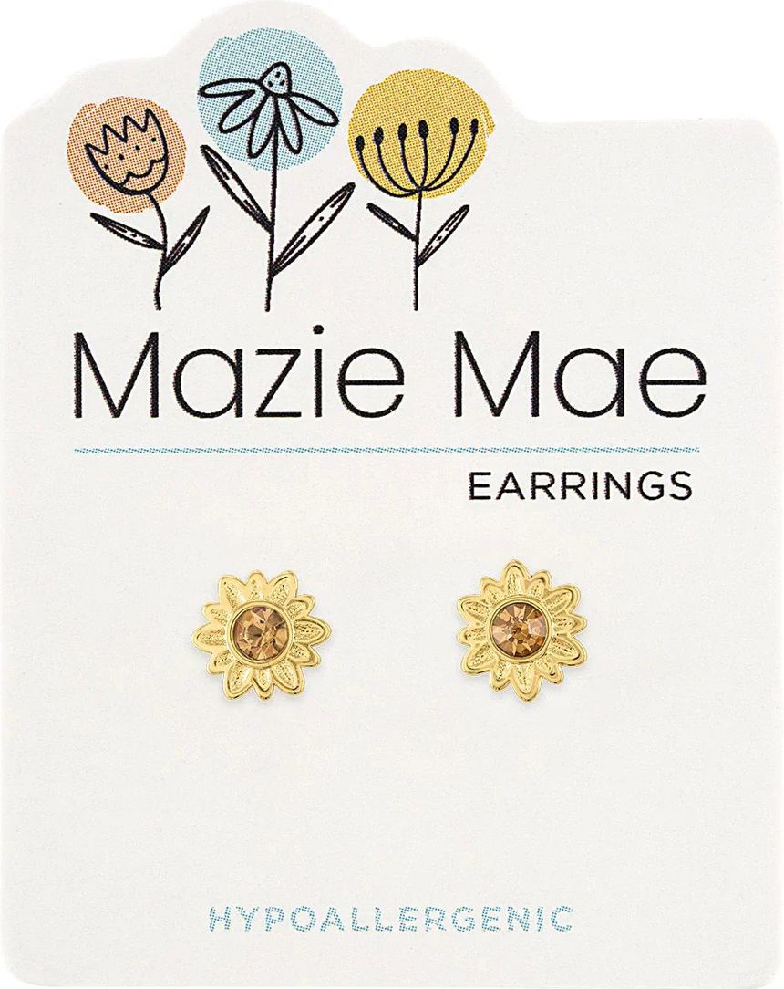 Mazie Mae Girls Earrings | Gold Sunflower Stud