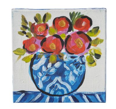 Pot of Poppies Blue &amp; White Canvas