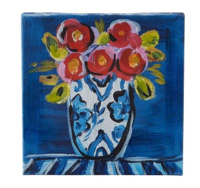 Poppies Blue &amp; White Vase Canvas