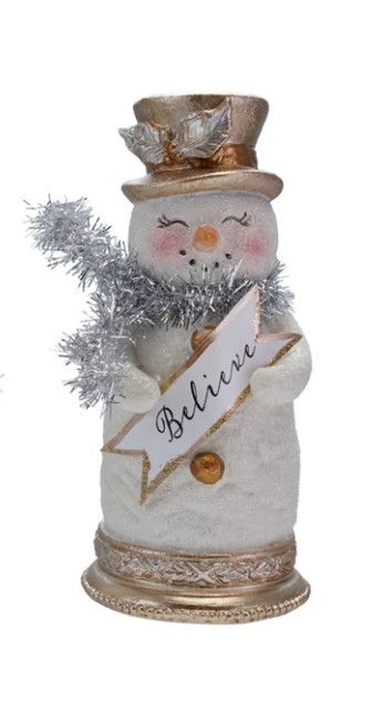 Resin Snowman with Scarf + Sign, Style: Believe