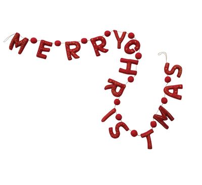 Merry Christmas Wool Felt Garland with Pom Poms