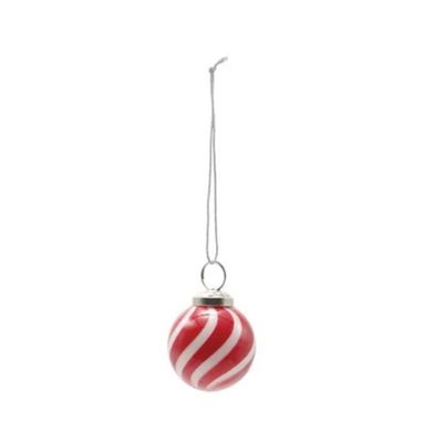 Hand Blown Glass Ball Red &amp; White Swirl Ornament