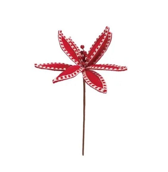 Red Poinsettia with Cream Border Pick
