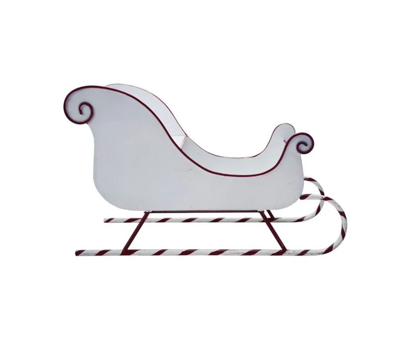 White Iron Sled with Candy Cane Skis