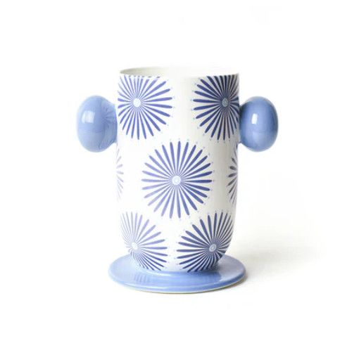 Iris Blue Large Cylinder Vase with Knob Handles