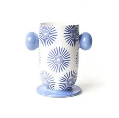 Iris Blue Large Cylinder Vase with Knob Handles