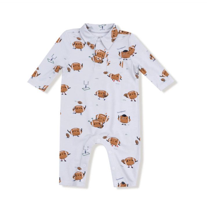 Footballs Playing Football Polo Romper, Size: 0-3