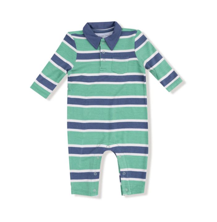 Rugby Stripe Green + Navy Polo Romper
