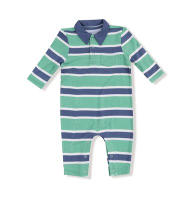 Rugby Stripe Green + Navy Polo Romper