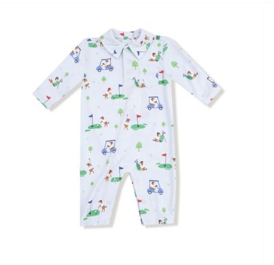 Dog Gone Golf Blue Polo Romper