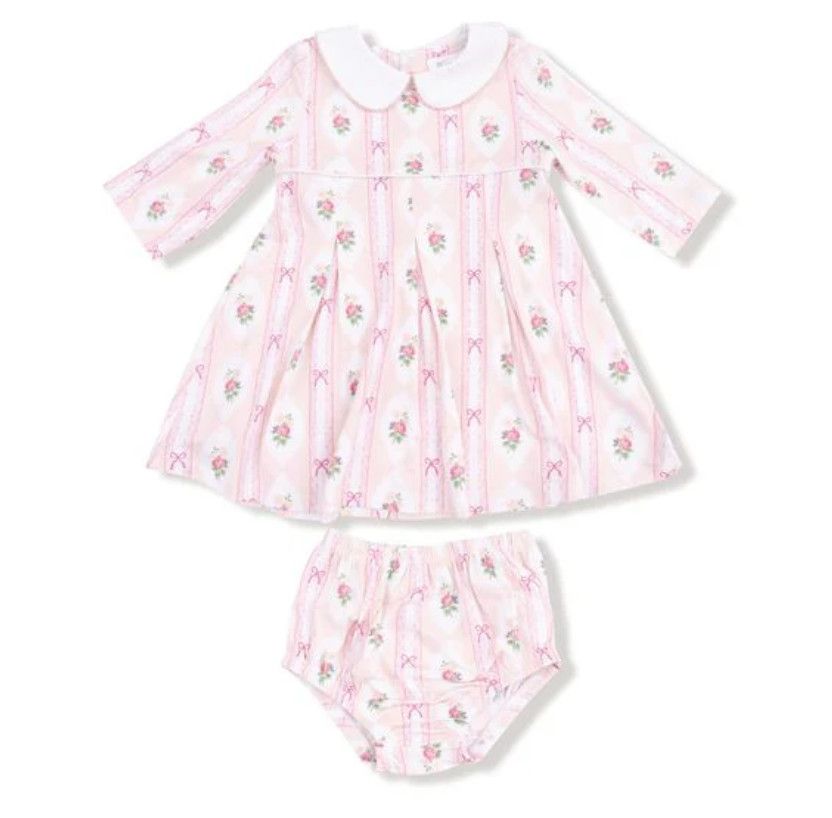 Ogee Lace Floral Box Pleat Dress with Diaper Cover, Size: 18-24
