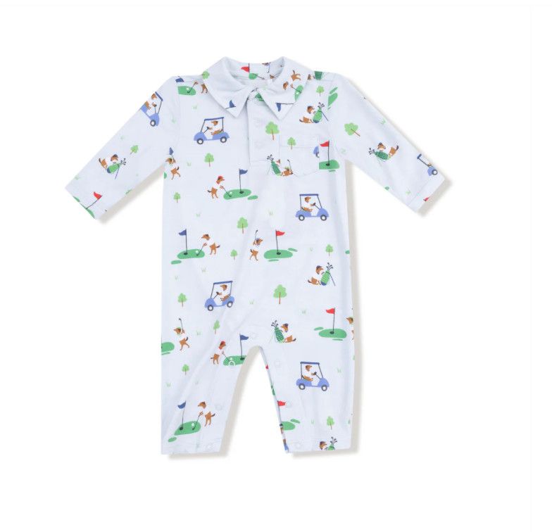 Dog Gone Golf Blue Polo Romper, Size: 3.-6