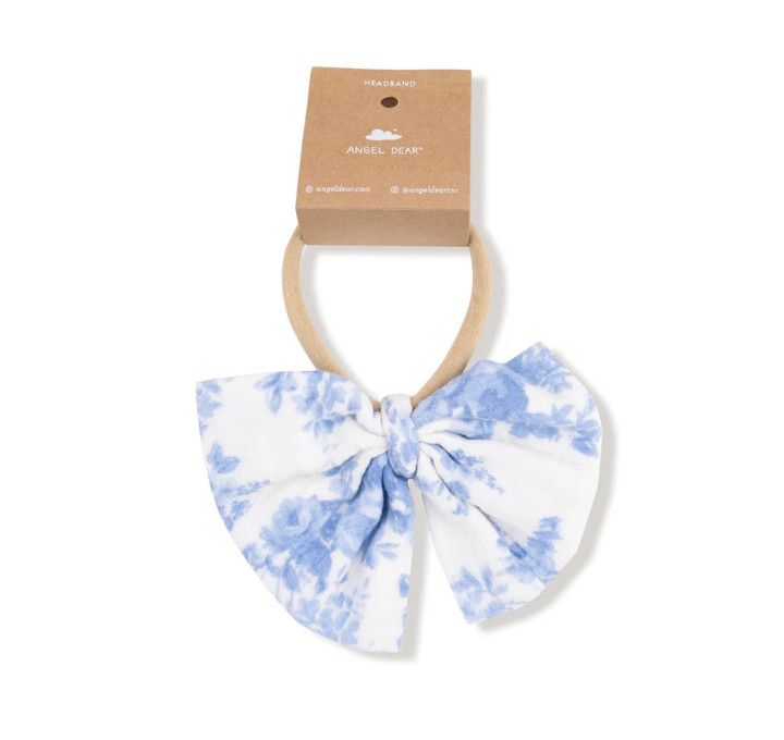 Dream Cottage Floral Blue Bow on Soft Headband