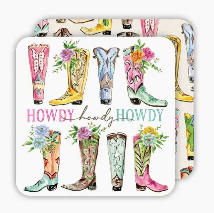 Howdy Howdy Howdy Fancy Boots Reversible  Coaster Set of 20