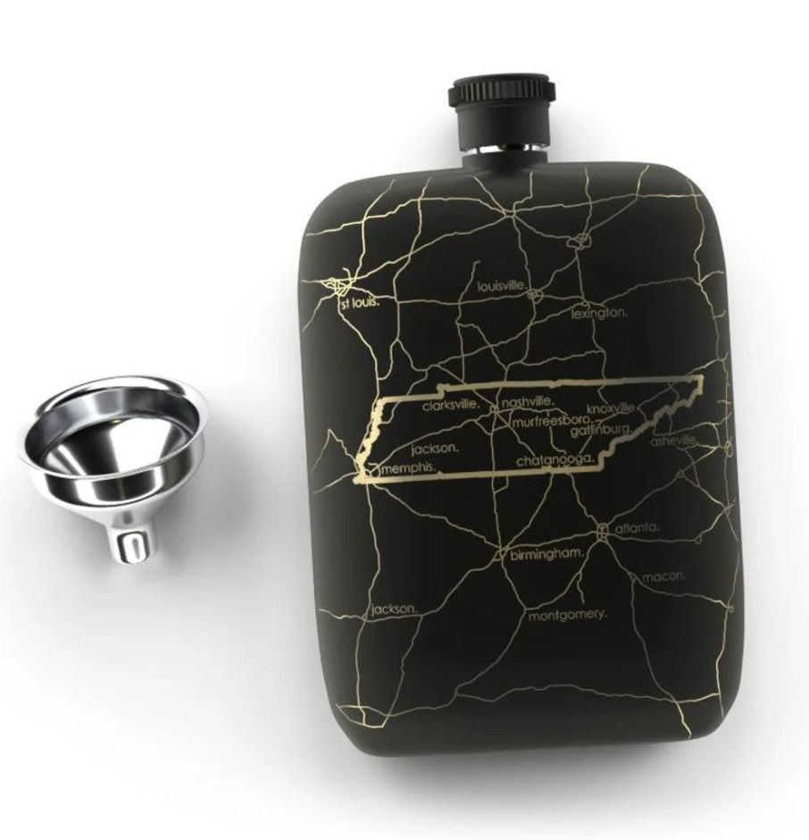 State Maps Black Pocket Flask | Tennessee