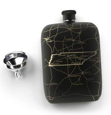 State Maps Black Pocket Flask | Tennessee