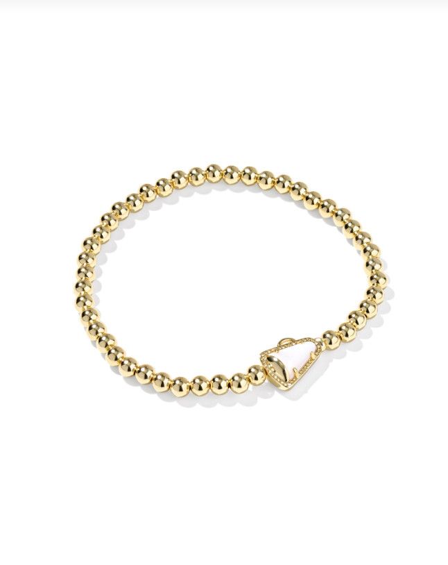 The Cheer Stretch Bracelet in White Mother of Pearl, Color: Gold