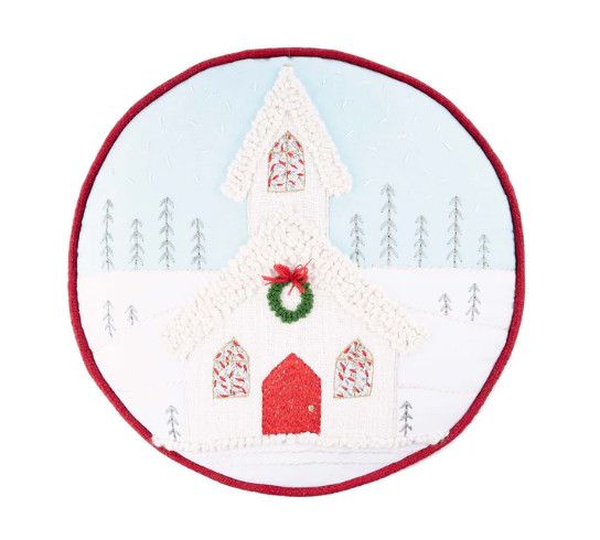 Round Christmas Church Pillow