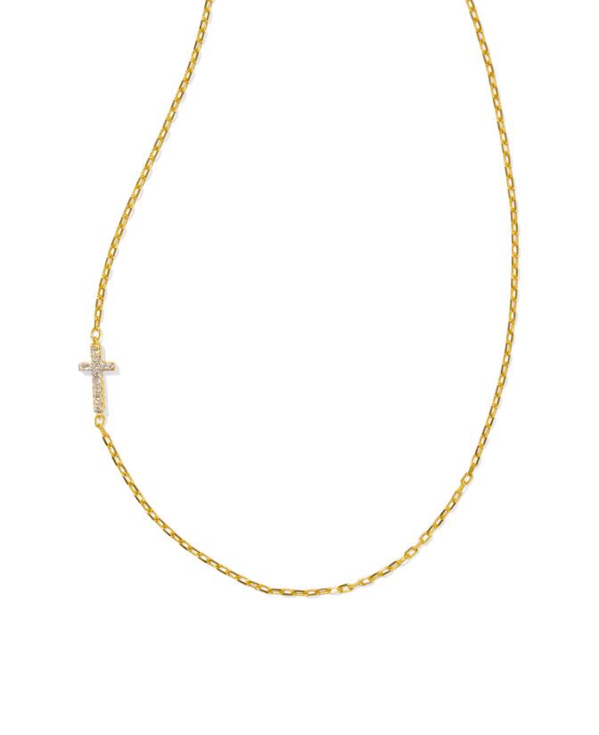 Cross Inline Pave Necklace 18K Gold Vermeil White Topaz