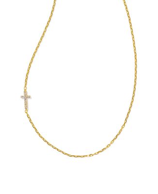 Cross Inline Pave Necklace 18K Gold Vermeil White Topaz