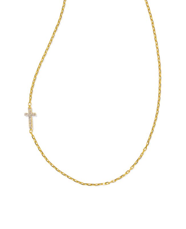 Cross Inline Pave Necklace 18K Gold Vermeil White Topaz