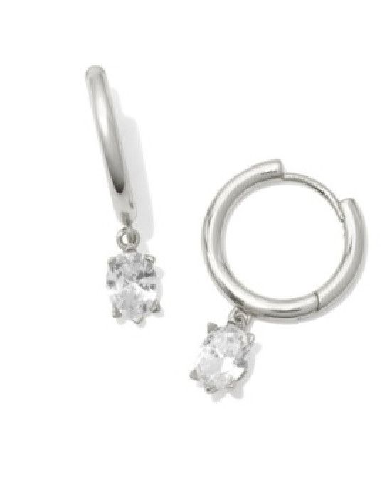 The Cailin Single Stone Huggie Silver White Crystal