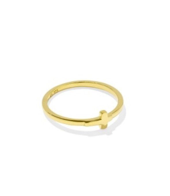 Cross Inline Band Ring 18k Gold Vermeil, Size: 6
