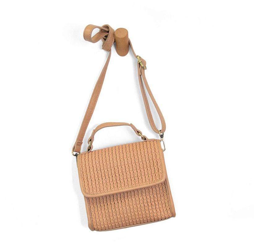 Freya Top Handle Flap Crossbody Braided Bag, Color: Camel