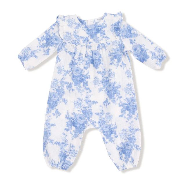 Dream Cottage Floral Blue Romper, Size: 0-3
