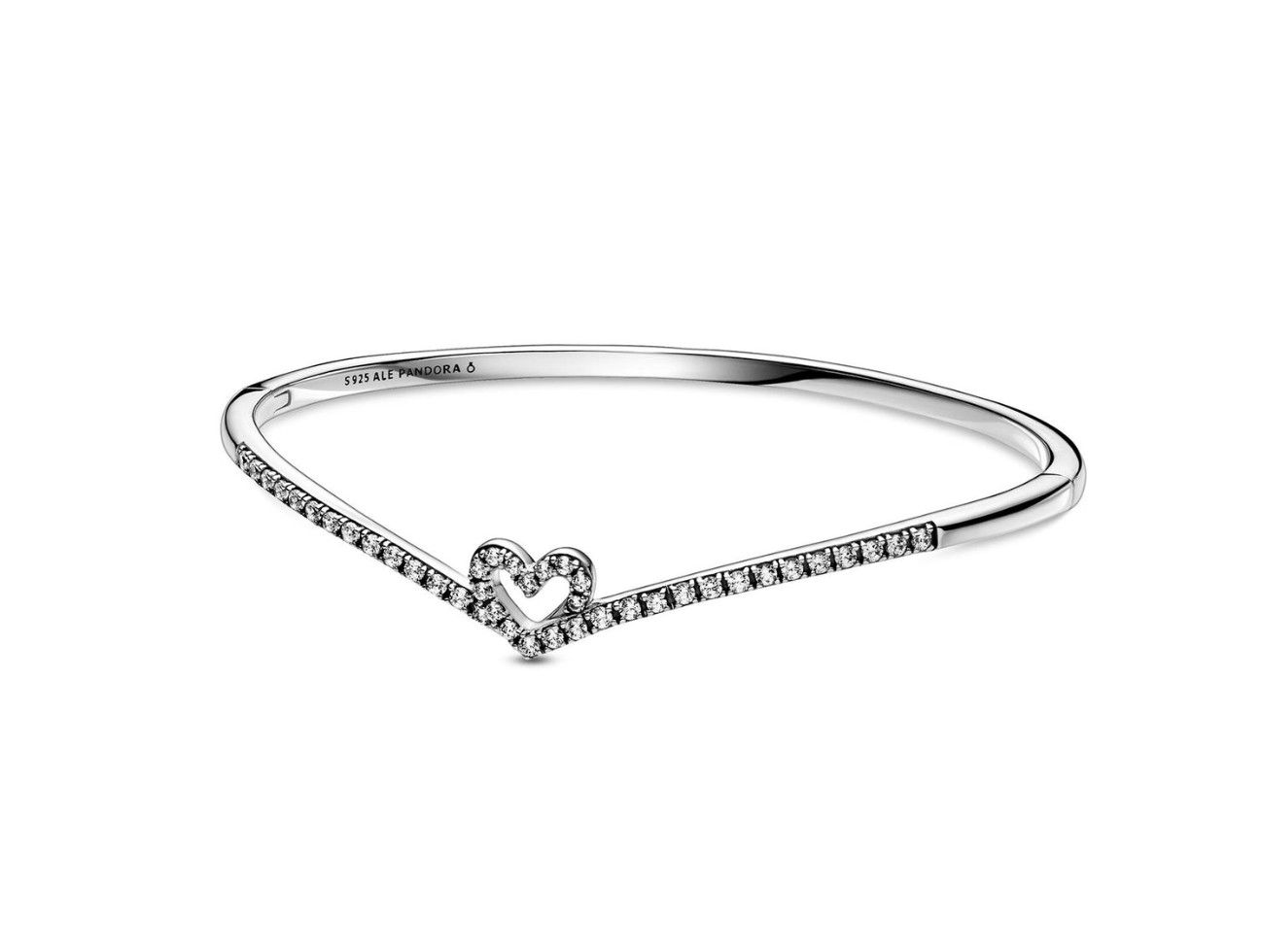 PANDORA™ Sparkling Wishbone Heart Bangle Clear CZ Sterling Silver