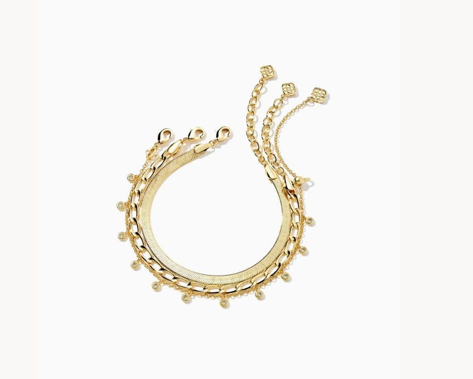 The Kassie Set of 3 Chain Bracelets, Color: Gold
