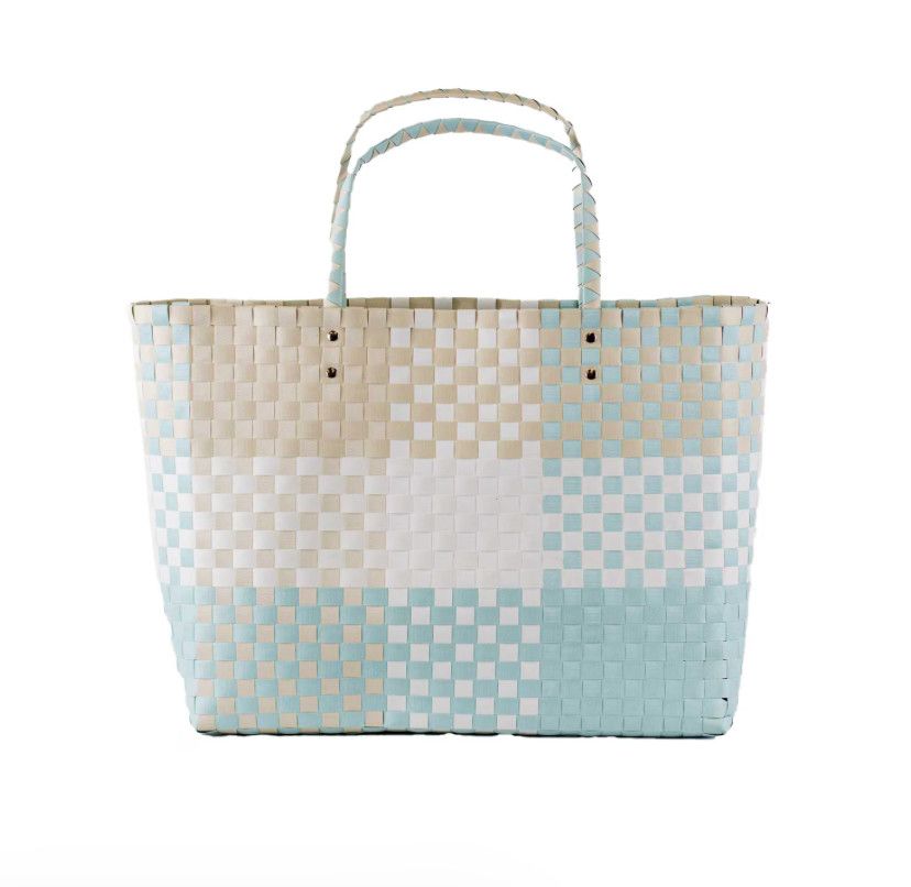 The Heather Woven Beach Tote, Color: White/Shell/Sky