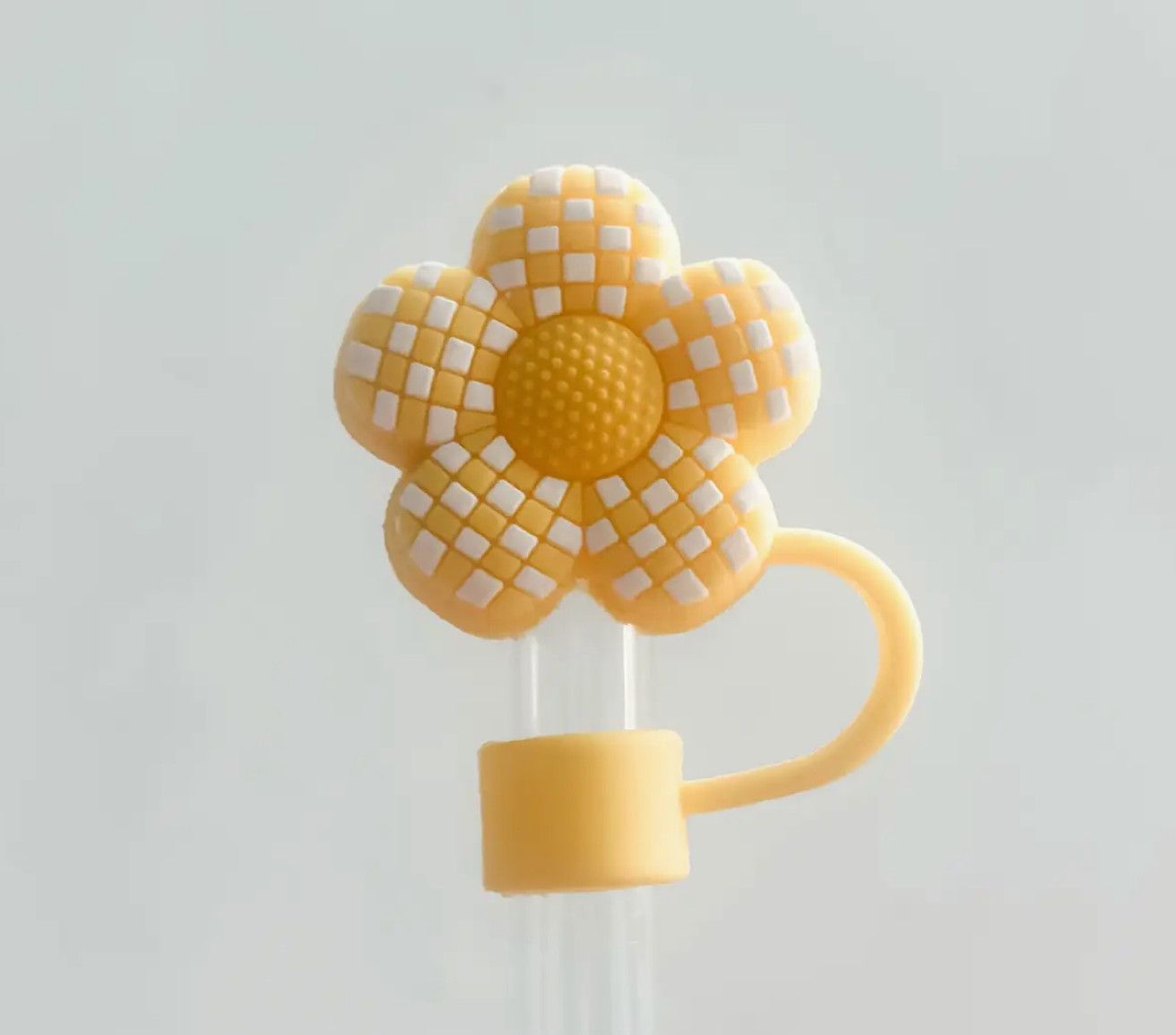 Checkered Flower Straw Cover, Color: Yellow