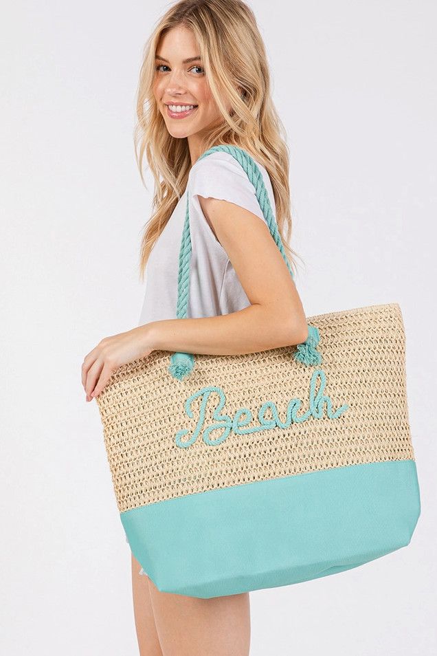 Beach Sewn Rope Tote, Color: Blue