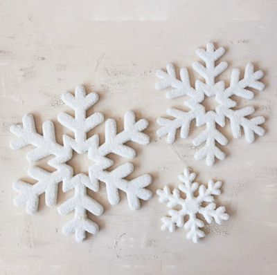 White Flocked Foam Snowflake Ornament