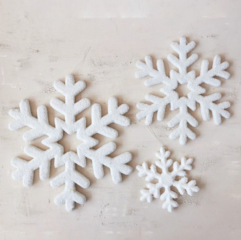 White Flocked Foam Snowflake Ornament