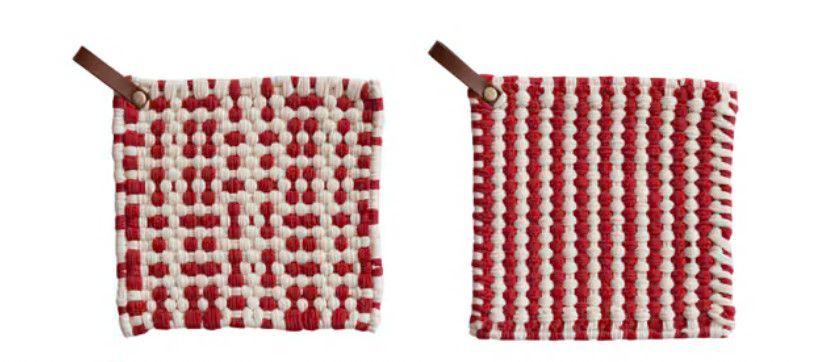 Red Crochet Potholder with Leather Loop